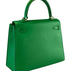 Pre-Owned Hermes Kelly 28 Epsom Green Bamboo With Gold Hardware