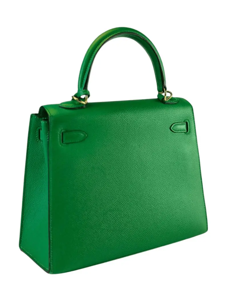 Pre-Owned Hermes Kelly 28 Epsom Green Bamboo With Gold Hardware