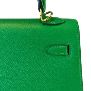 Pre-Owned Hermes Kelly 28 Epsom Green Bamboo With Gold Hardware