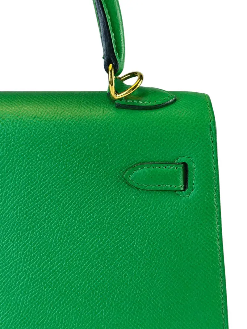Pre-Owned Hermes Kelly 28 Epsom Green Bamboo With Gold Hardware