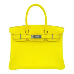 Pre-Owned Hermes Birkin 30 Lime Taurillon Clemence Leather With PHW