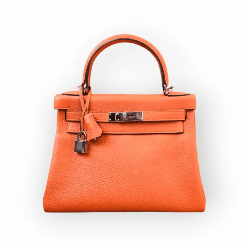 Pre-Owned Hermes Sac Kelly 28 Retourne Taurillon Clemence Leather Feu with Palladium Hardware