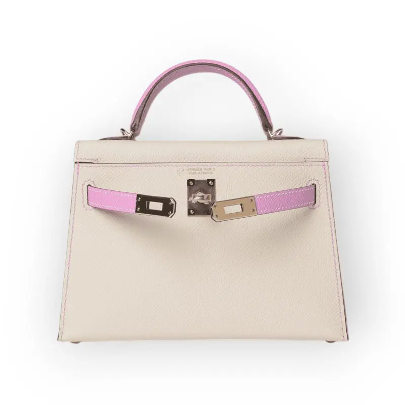 Pre-Owned Hermes Mini Kelly 20 Sellier Chevre Mysore/ Nata Rose Sakura Horseshoe With Gold Hardware