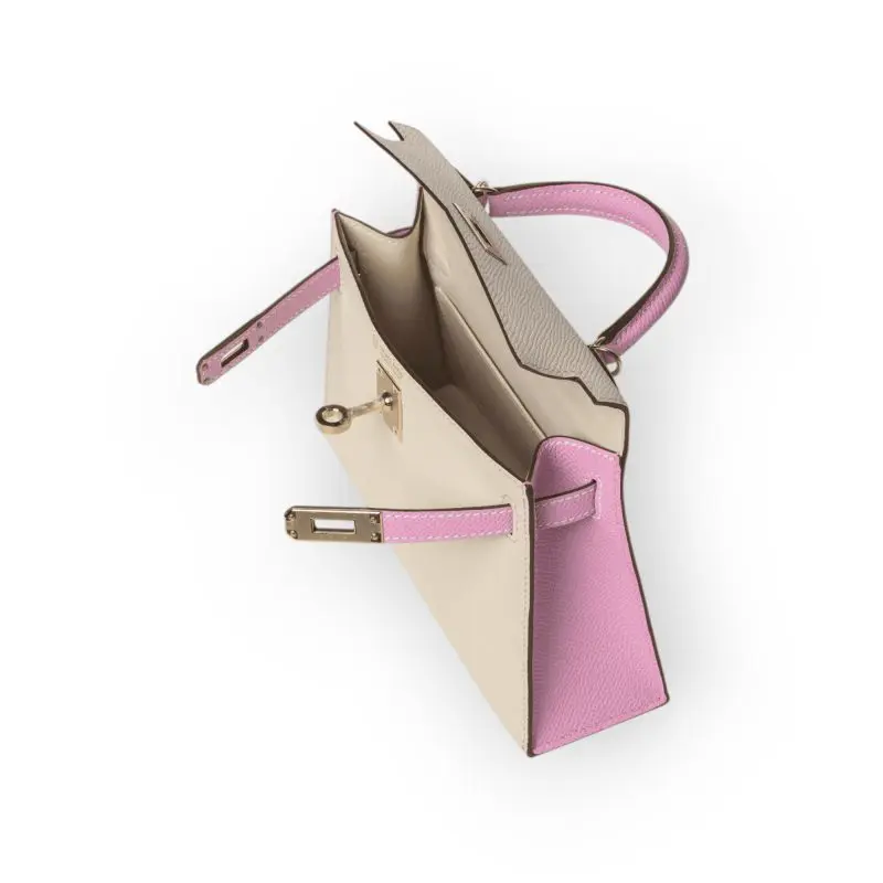 Pre-Owned Hermes Mini Kelly 20 Sellier Chevre Mysore/ Nata Rose Sakura Horseshoe With Gold Hardware