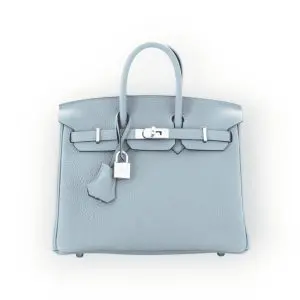 Pre-Owned Hermes Birkin 25 Blue Lin Verso Togo Leather PHW