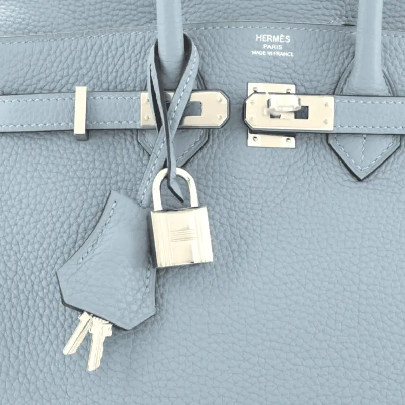 Pre-Owned Hermes Birkin 25 Blue Lin Verso Togo Leather PHW