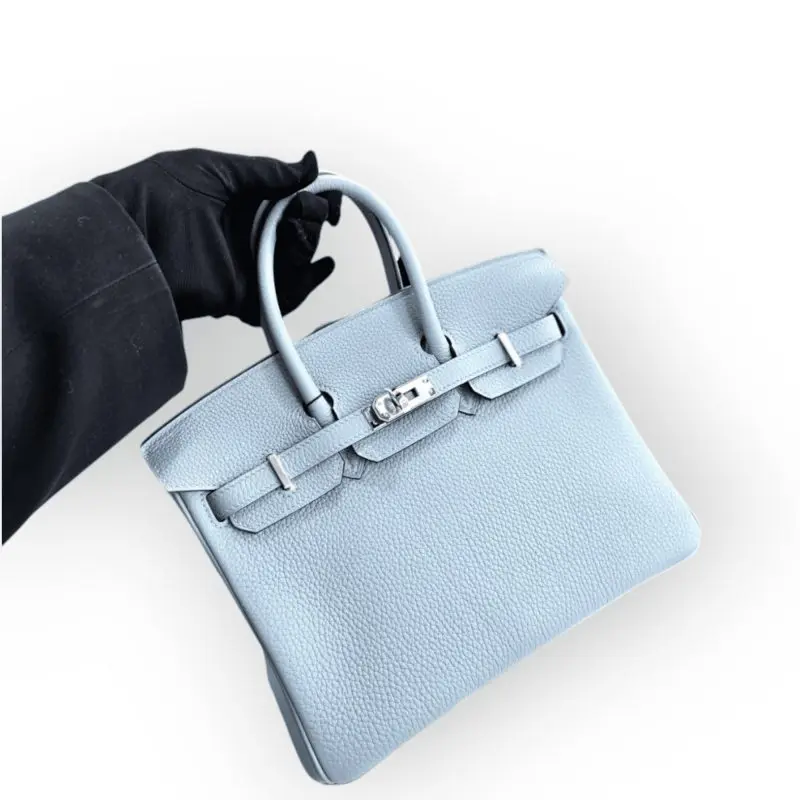 Pre-Owned Hermes Birkin 25 Blue Lin Verso Togo Leather PHW