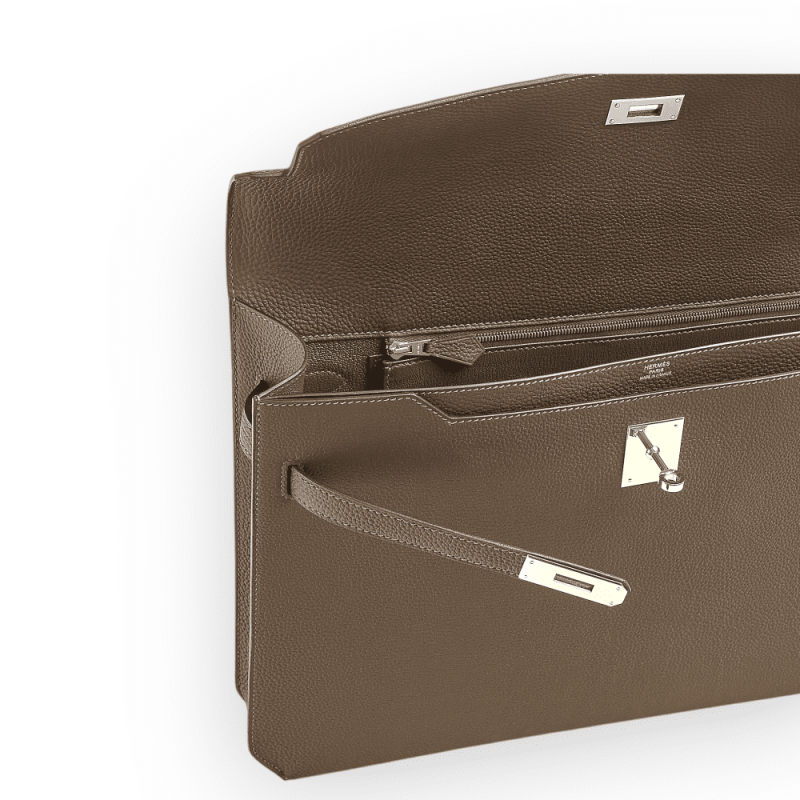 Pre-Owned Hermes Kelly Depeches 36 Briefcase Ecorce Togo Leather With Palladium Hardware