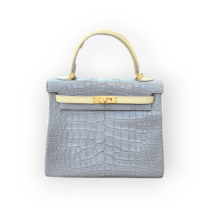 Pre-Owned Hermes Kelly 25 Gris Perle & Mimosa Alligator Leather With GHW