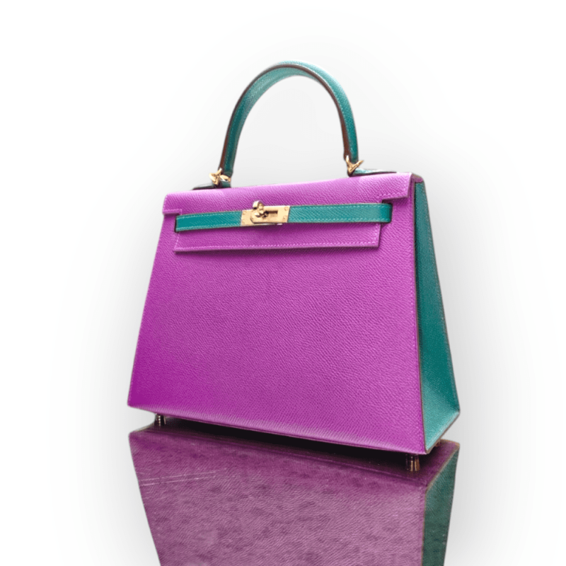 Pre-Owned Hermes Kelly 25 Chevre leather Purple GHW