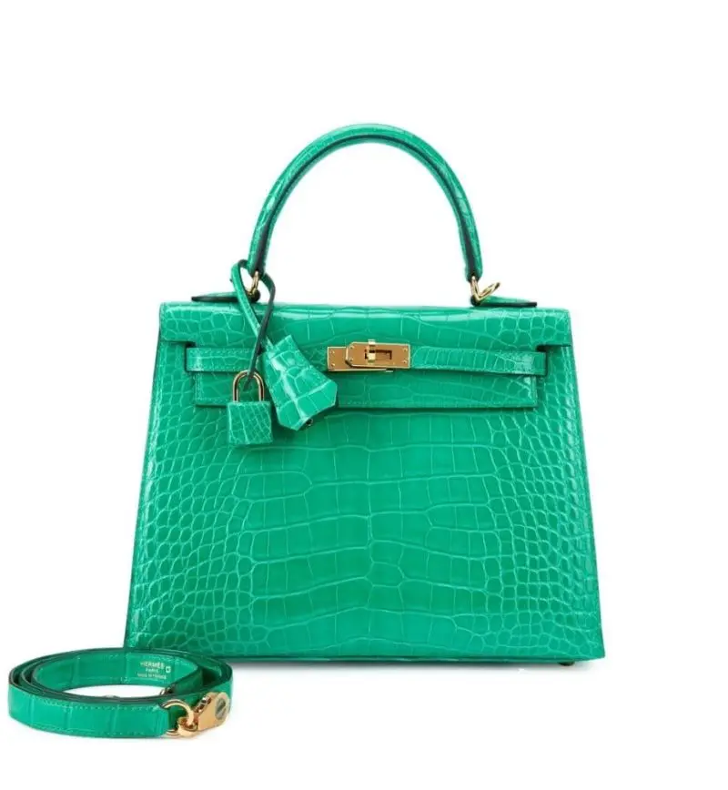 Pre-Owned Hermes Sac Kelly 25 Vert Jade Shiny Alligator GHW