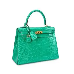 Pre-Owned Hermes Sac Kelly 25 Vert Jade Shiny Alligator GHW