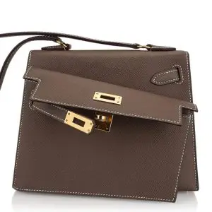 Pre-Owned Hermes Kelly 20 Sellier en Desordre Etoupe Epsom Leather