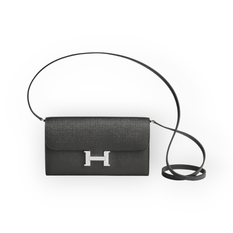 Pre-Owned Hermes Epsom Constance Long To Go Wallet in Black With Palladium Hardware