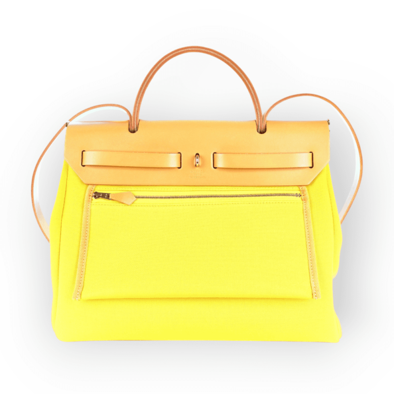 Pre-Owned Hermes Herbag Zip Retourne Cabine 50 Jaune De Naples Color PHW