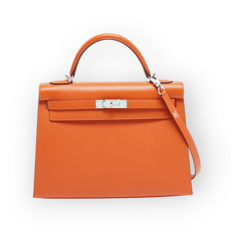 Pre-Owned Hermes Kelly 35 Sellier Epsom Veau Orange Palladium Hardware