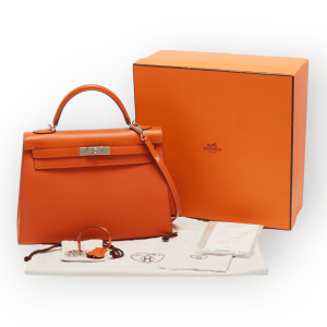 Pre-Owned Hermes Kelly 35 Sellier Epsom Veau Orange Palladium Hardware