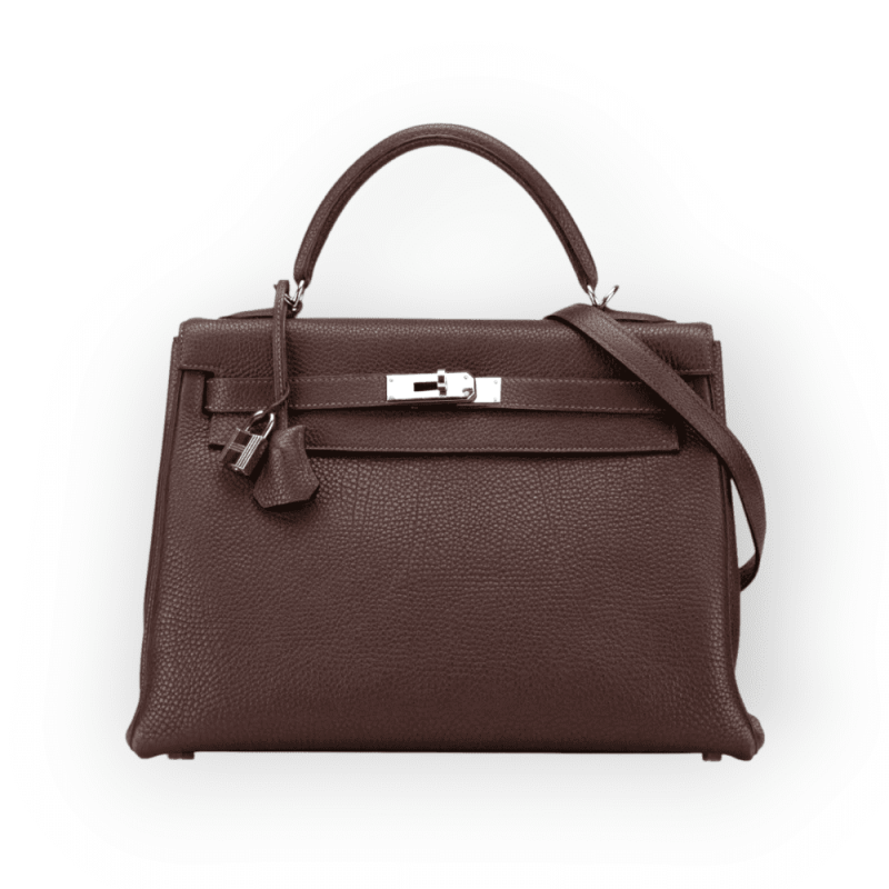 Pre-Owned Hermes Kelly 32 Retourne Cocoa Color Togo Leather With Palladium Hardware