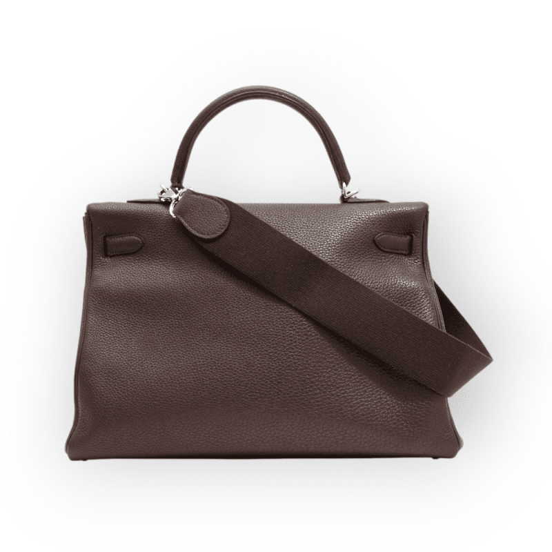 Pre-Owned Hermes Kelly 32 Retourne Cocoa Color Togo Leather With Palladium Hardware