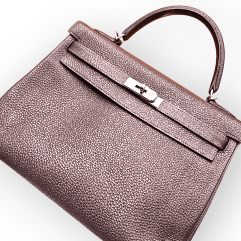 Pre-Owned Hermes Kelly 32 Retourne Cocoa Color Togo Leather With Palladium Hardware