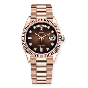 Pre-Owned Rolex Day-Date 36mm Rose Gold Brown Ombre Diamond-Set Dial 128235-0037