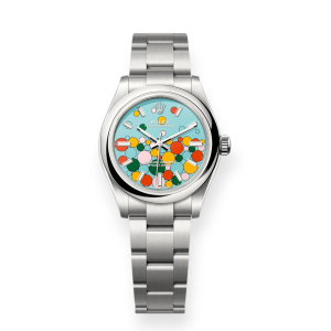 Pre-owned Rolex Oyster Perpetual 31mm Steel "Celebration Dial" Turquoise Blue 277200