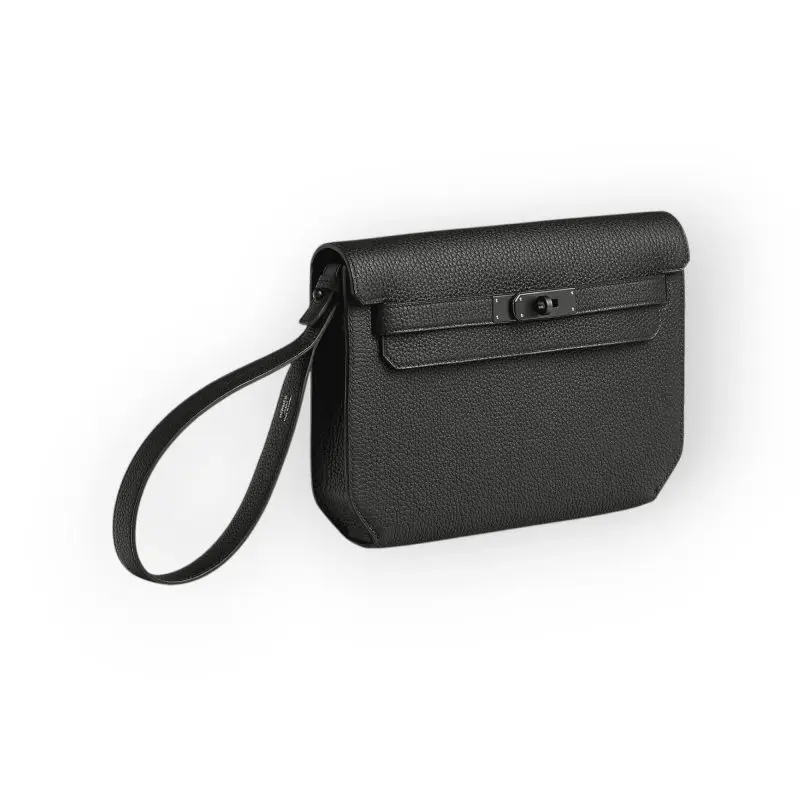 Pre-Owned Hermes Kelly Depeche 25 Monochrome Veau Togo Noir Black Harware