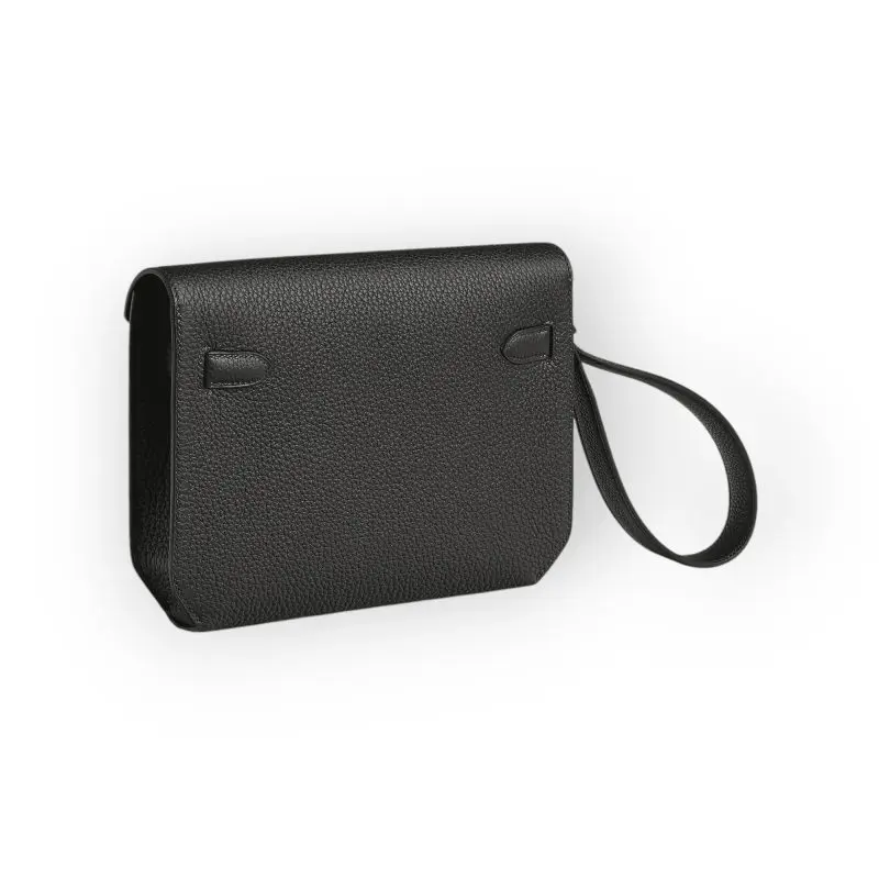 Pre-Owned Hermes Kelly Depeche 25 Monochrome Veau Togo Noir Black Harware