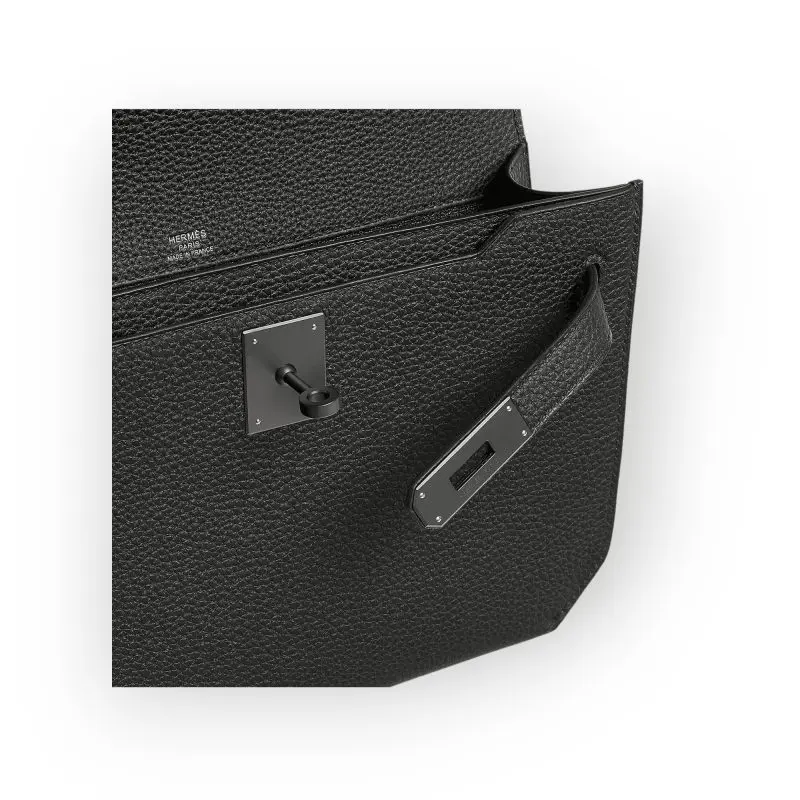 Pre-Owned Hermes Kelly Depeche 25 Monochrome Veau Togo Noir Black Harware