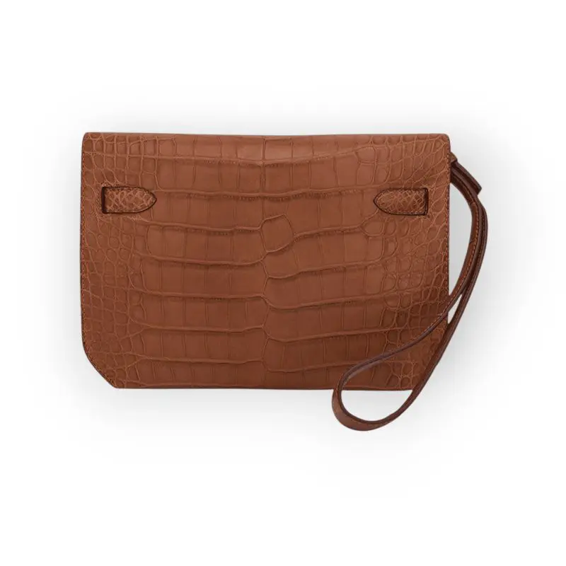 Pre-Owned Hermes Kelly Depeche 25 Gold Croco Palladium Hardware