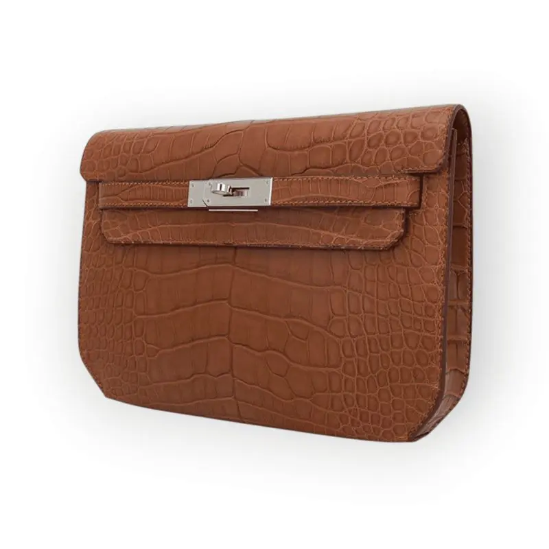 Pre-Owned Hermes Kelly Depeche 25 Gold Croco Palladium Hardware