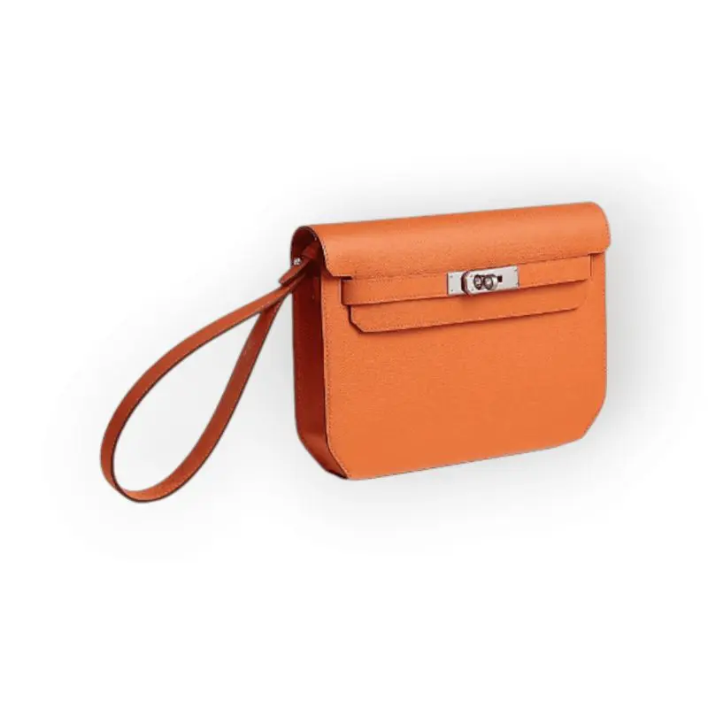 Pre-Owned Hermes Kelly Depeche 25 Pouch Orange Epsom Leather With Palladium Hardware