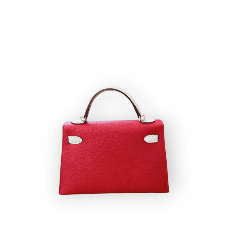 Pre-Owned Hermes Mini Kelly 20 Sellier Veau Epsom Perso Bi-Color Craie Rouge De Coeur With Gold Hardware