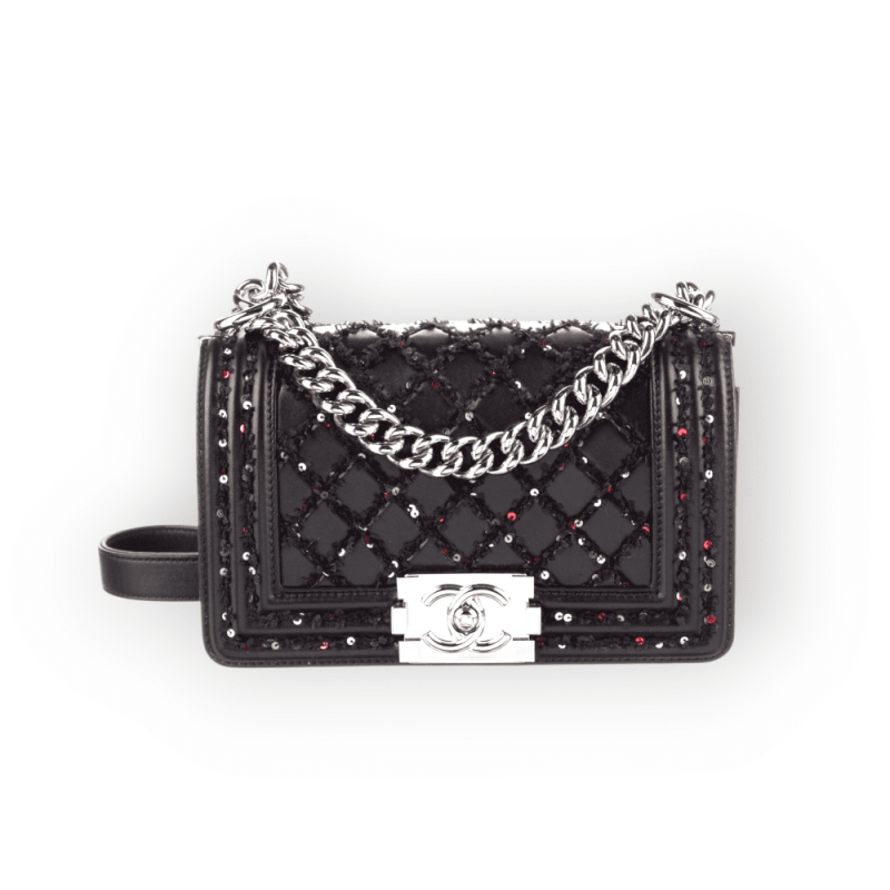 Pre-Owned Chanel Medium Boy Multicolor Embroidered Flap Bag Lambskin Quilted Tweed and Sequins