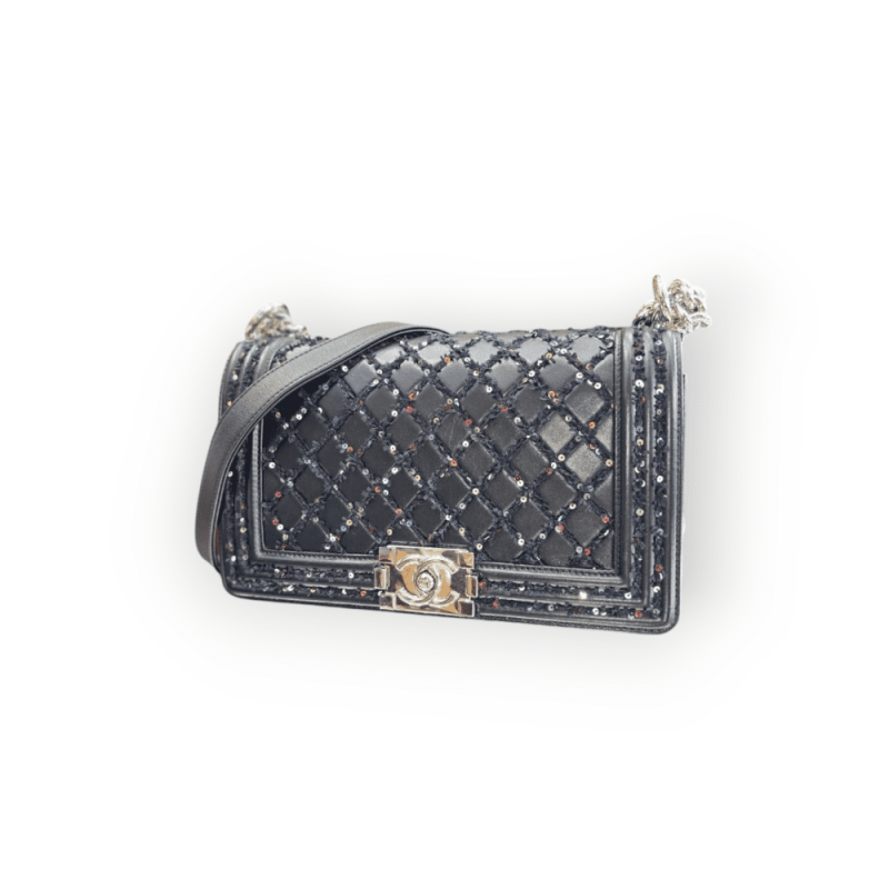 Pre-Owned Chanel Medium Boy Multicolor Embroidered Flap Bag Lambskin Quilted Tweed and Sequins