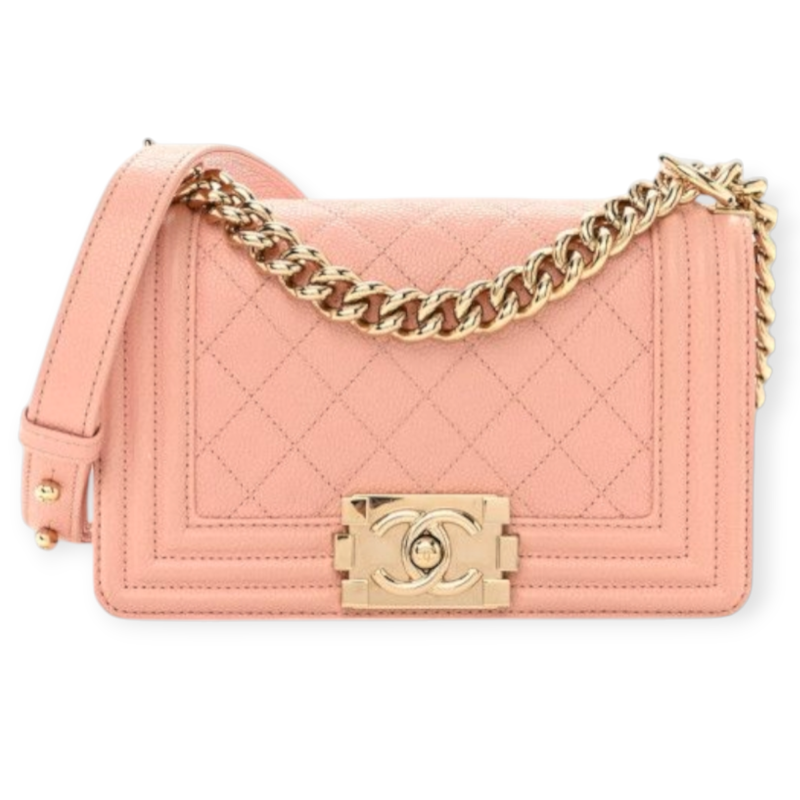 Pre-Owned Chanel Boy Medium Caviar Quilted Pink GHW