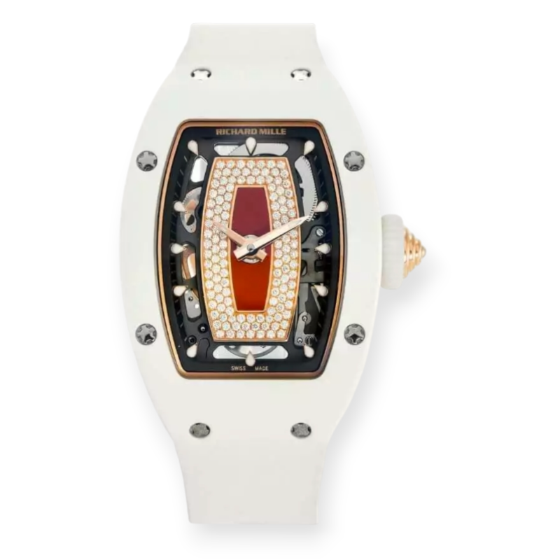 Pre-owned Richard Mille RM 07-01 RG-ATZ Red Jasper Dial White Ceramic Case White Rubber Strap