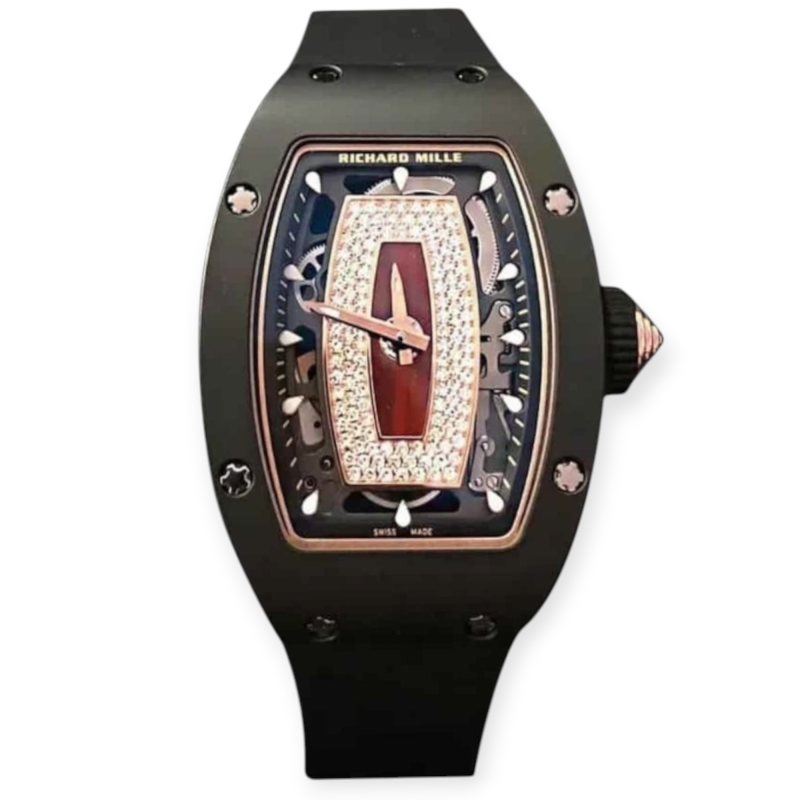 Pre-owned Richard Mille RM 07-01 Rose Gold Gem-Set Dial Brown Ceramic Ladies Watch