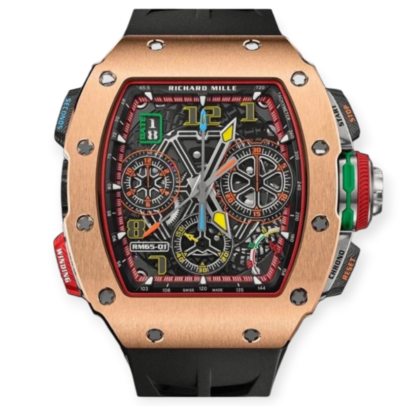 Pre-owned Richard Mille RM 65-01 Rose Gold Automatic Split Seconds Skeleton Dial