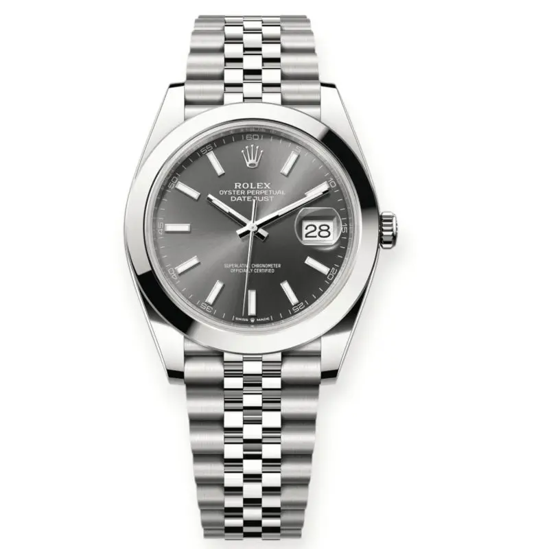 Pre-Owned Rolex DateJust 41mm Rhodium Index Dial Smooth Bezel Jubilee 126300-0008