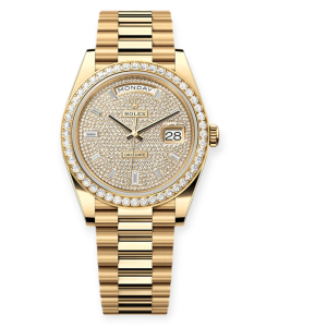 Pre-owned Rolex Day-Date Full Yellow Gold 40mm Diamond Paved Dial Diamond-Set Bezel 228348RBR-0037