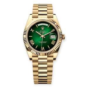 Pre-owned Rolex DayDate Yellow Gold 40mm Green Ombre Dial President 228238-0069
