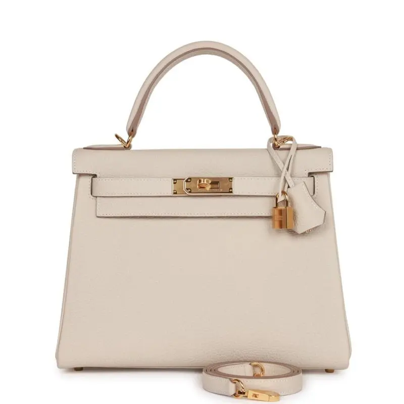 Pre-Owned Hermes Kelly 28 Retourne Craie Togo GHW