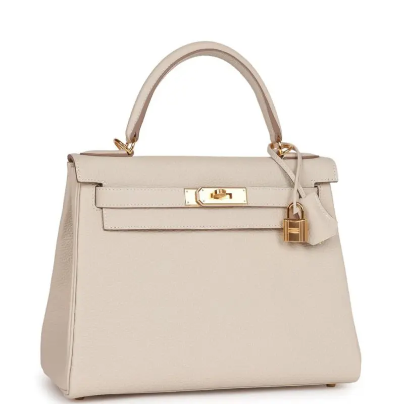 Pre-Owned Hermes Kelly 28 Retourne Craie Togo GHW