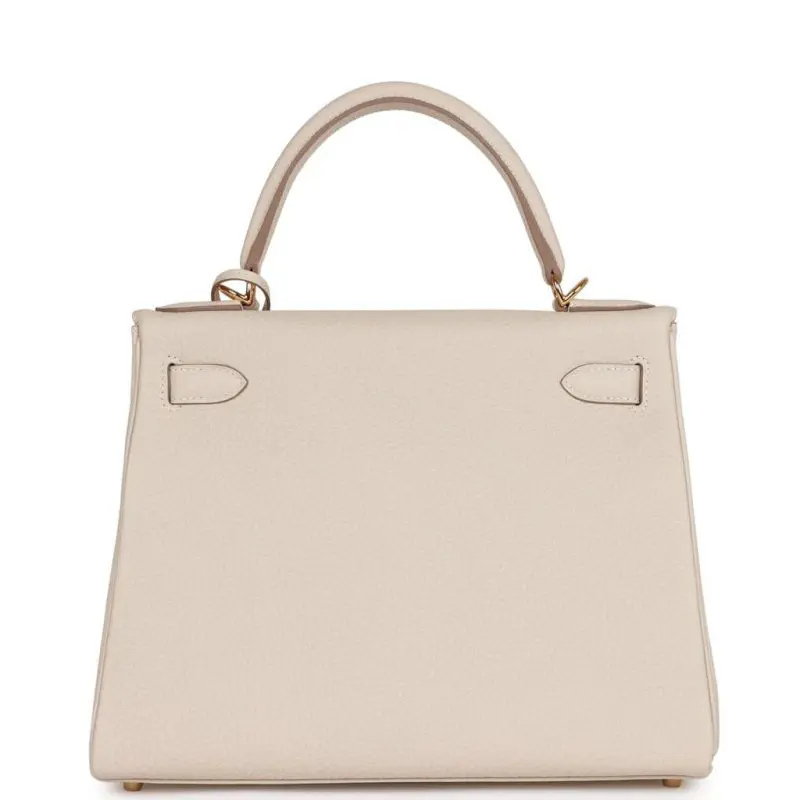 Pre-Owned Hermes Kelly 28 Retourne Craie Togo GHW