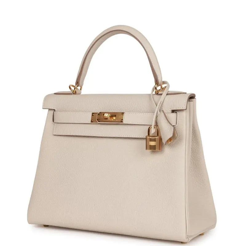 Pre-Owned Hermes Kelly 28 Retourne Craie Togo GHW