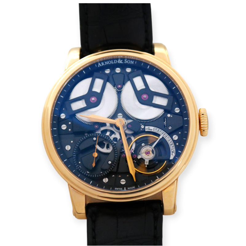 Pre-Owned Arnold & Son True Beat Rose Gold With Skeleton Dial Black Leather Strap 1TBAP.B01AC.C113A