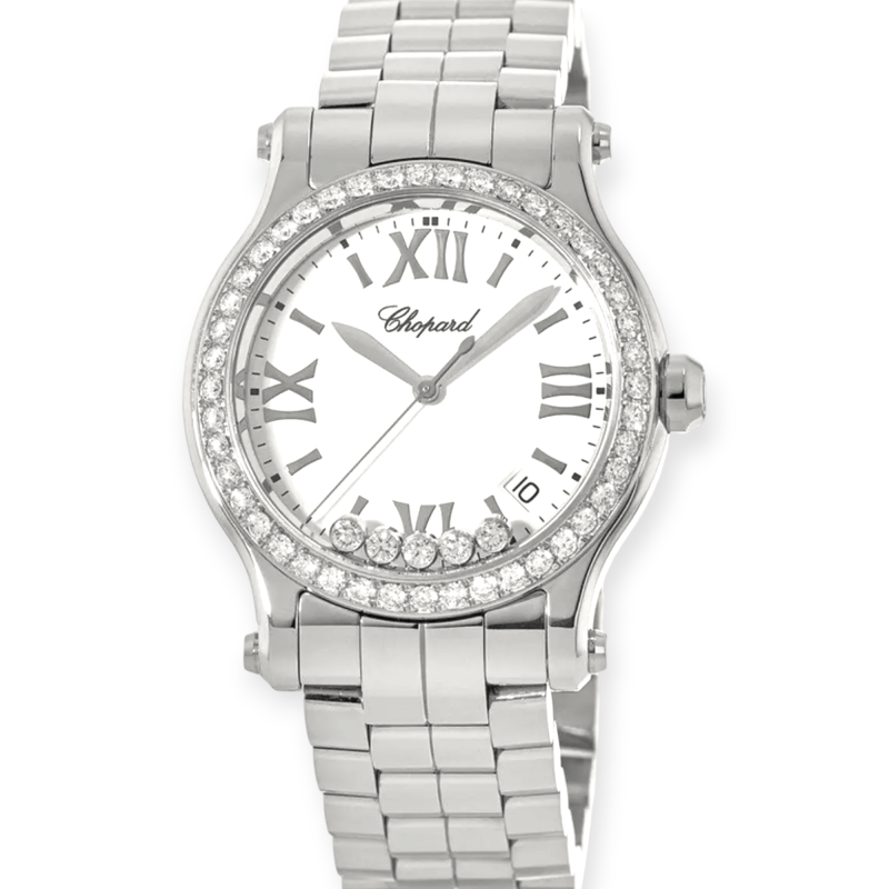 Pre-Owned Chopard Happy Sport White Roman Index Dial 36mm Aftermarket Diamond Bezel 278582-3002