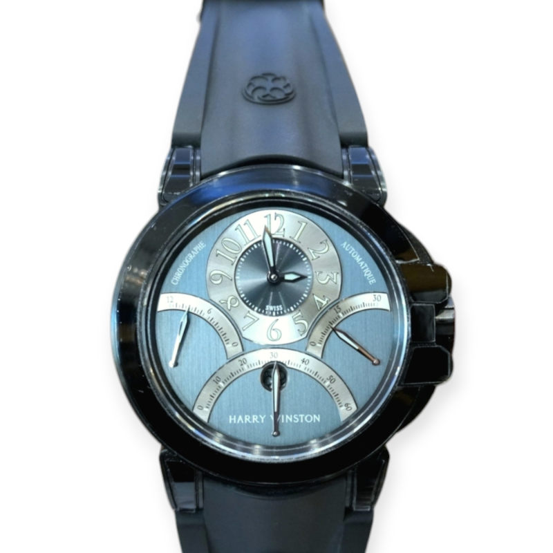 Pre-Owned Harry Winston Diver Ocean Triple Retrograde 44mm Chronograph Grey Dial DLC OCEACT44ZZ004