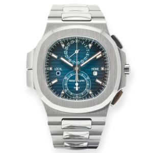Pre-Owned Patek Philippe Nautilus Travel Time Chronograph Blue Dial Stainless Steel 5990/1A-011